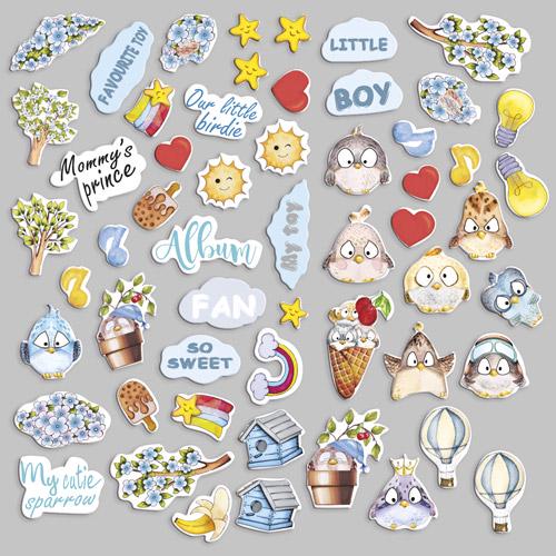 56 Cute Sparrow Boy Die Cuts, Baby Boy Scrapbook Ephemera, Cute Birds, NOT Stickers, No Adhesive, Card Making & Junk Journal