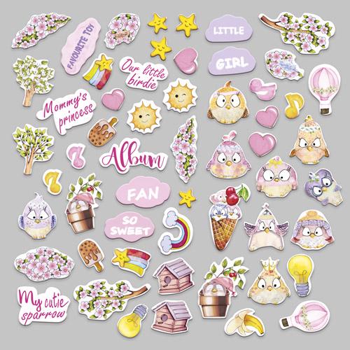 56 Cute Sparrow Girl Die Cuts, Baby Girl Scrapbook Ephemera, Cute Birds, NOT Stickers, No Adhesive, Card Making & Junk Journal