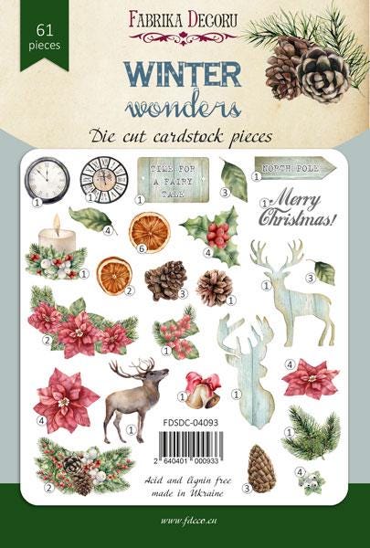 61 Winter Die Cuts, Winter Wonders Christmas Ephemera, Deer Poinsettia Pinecones, NOT Stickers, No Adhesive Cardstock Pieces