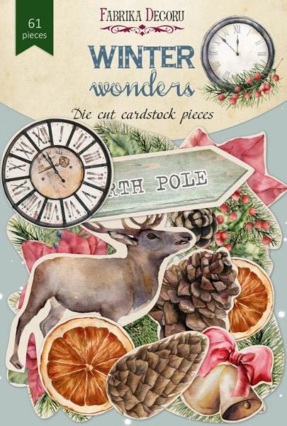 61 Winter Die Cuts, Winter Wonders Christmas Ephemera, Deer Poinsettia Pinecones, NOT Stickers, No Adhesive Cardstock Pieces