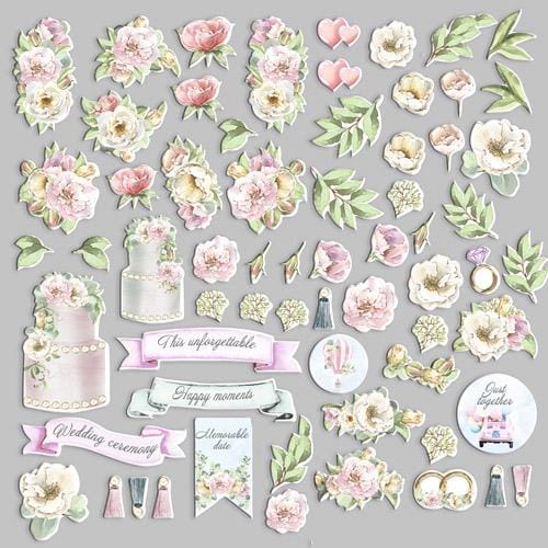 64 Wedding Die Cuts, Pink Floral Wedding Ephemera, Rings & Cake, NOT Stickers, No Adhesive, Scrapbook Junk Journal Supplies