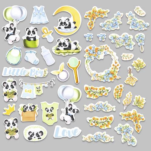 45 Panda Baby Boy Die Cuts, Cute Nursery Ephemera, Baby Scrapbooking, NOT Stickers, No Adhesive, Card Making, Baby Album