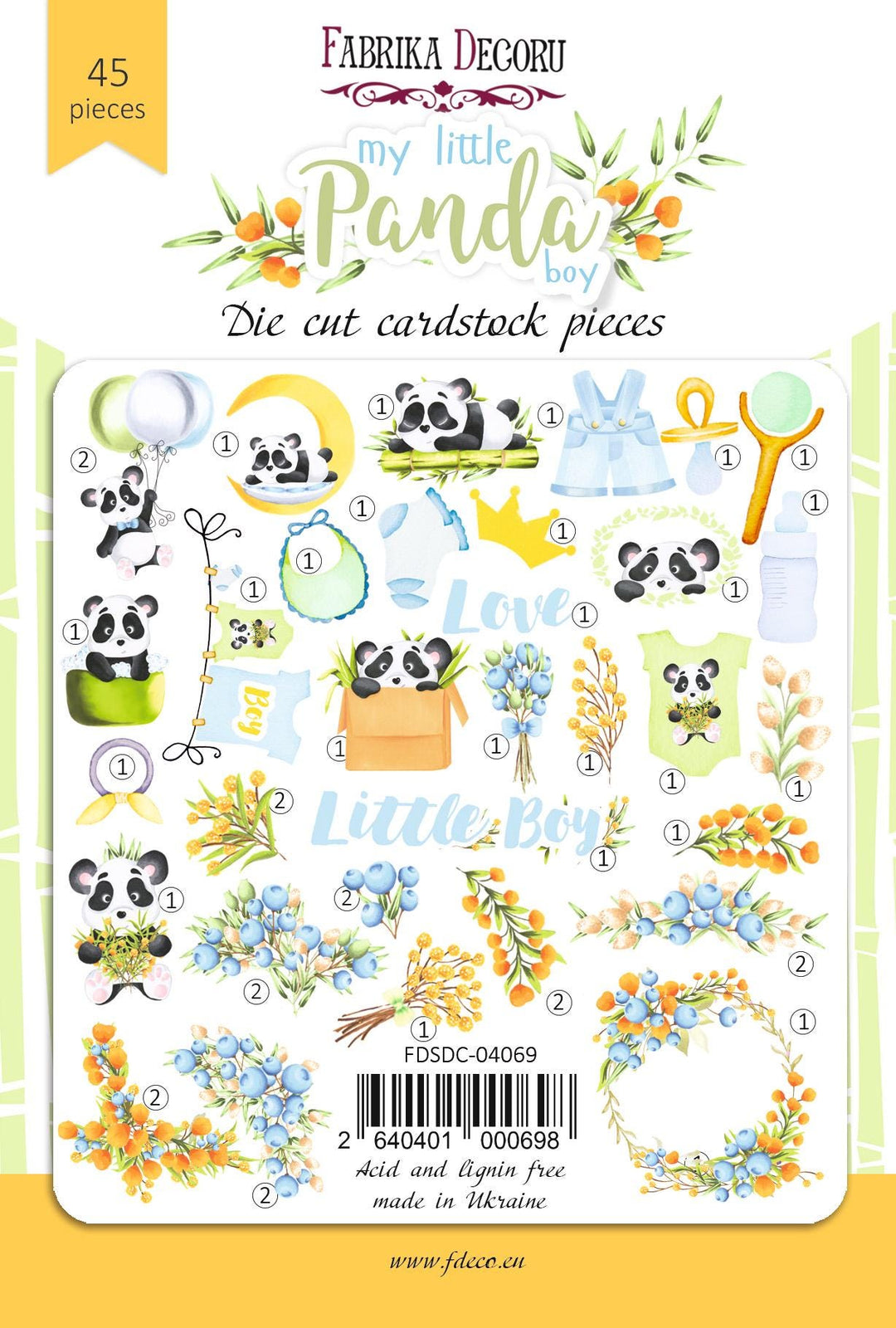 45 Panda Baby Boy Die Cuts, Cute Nursery Ephemera, Baby Scrapbooking, NOT Stickers, No Adhesive, Card Making, Baby Album