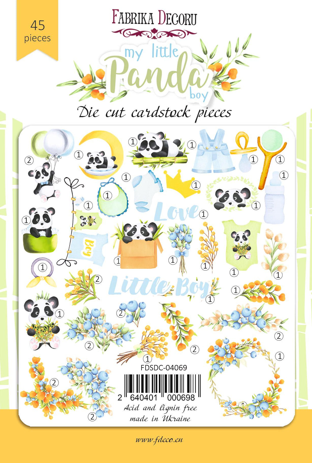 45 Panda Baby Boy Die Cuts, Cute Nursery Ephemera, Baby Scrapbooking, NOT Stickers, No Adhesive, Card Making, Baby Album