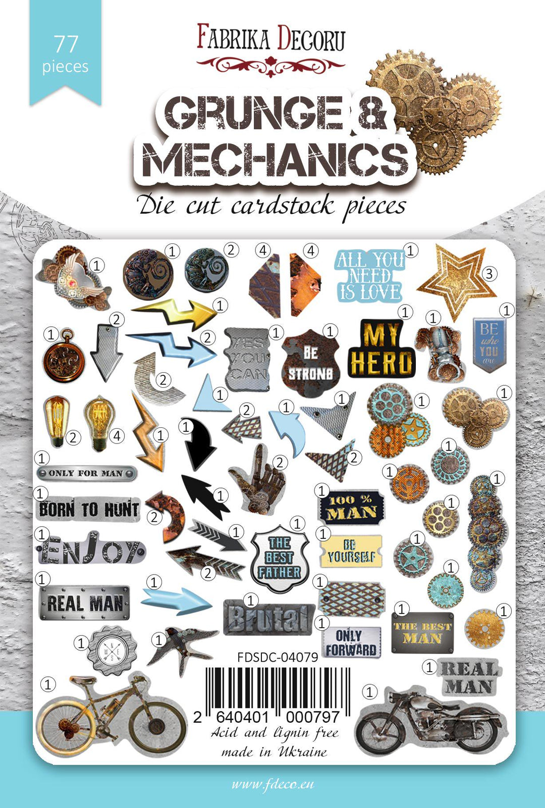 77 Grunge Mechanics Die Cuts, Steampunk Gears & Motorbike Ephemera, Masculine Scrapbooking, NOT Stickers, No Adhesive