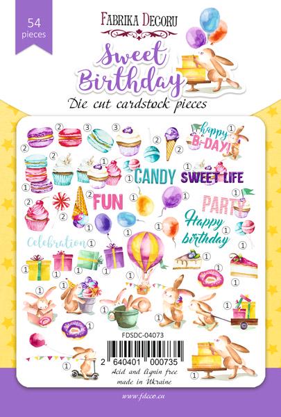 54 Sweet Birthday Die Cuts, Bunny Party Ephemera, Cake & Balloon Scrapbooking Cardstock, NOT Stickers, No Adhesive