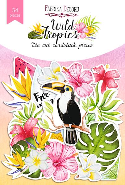 54 Wild Tropics Die Cuts, Tropical Flowers & Toucan Ephemera, Summer Scrapbooking Cardstock, NOT Stickers, No Adhesive