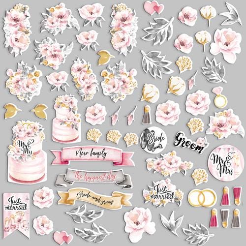 65 Wedding Die Cuts, Say Yes Floral Ephemera, Bride & Groom Scrapbooking Cardstock, NOT Stickers, No Adhesive