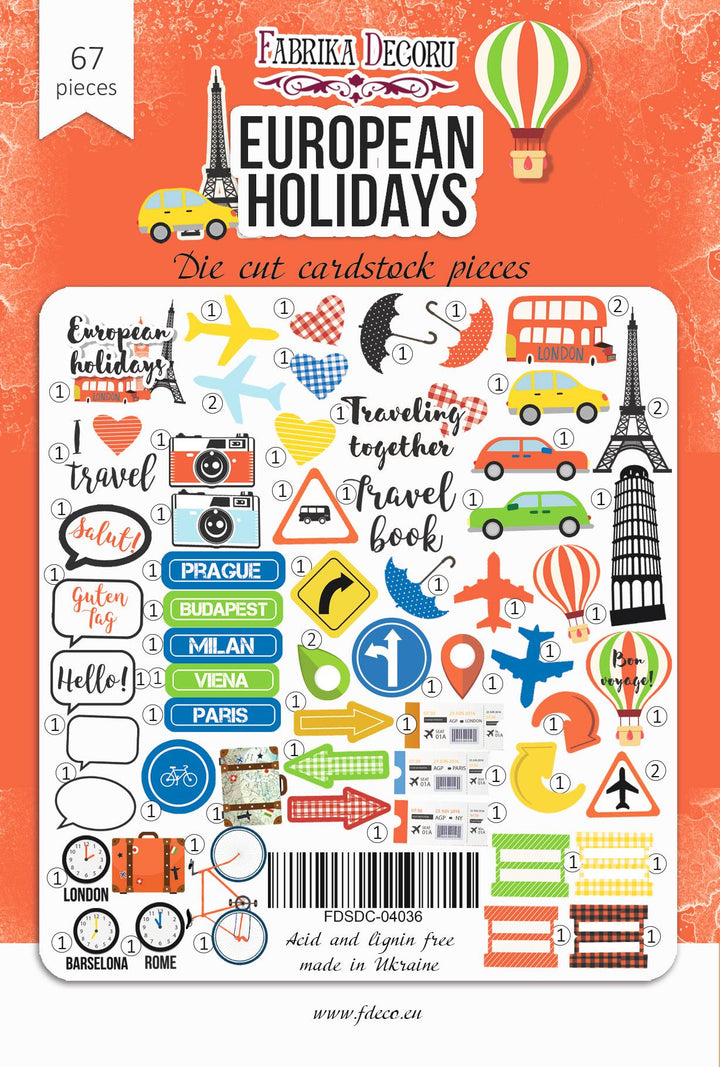 67 European Holidays Travel Die Cuts, Europe Vacation Scrapbook Ephemera, NOT Stickers, No Adhesive