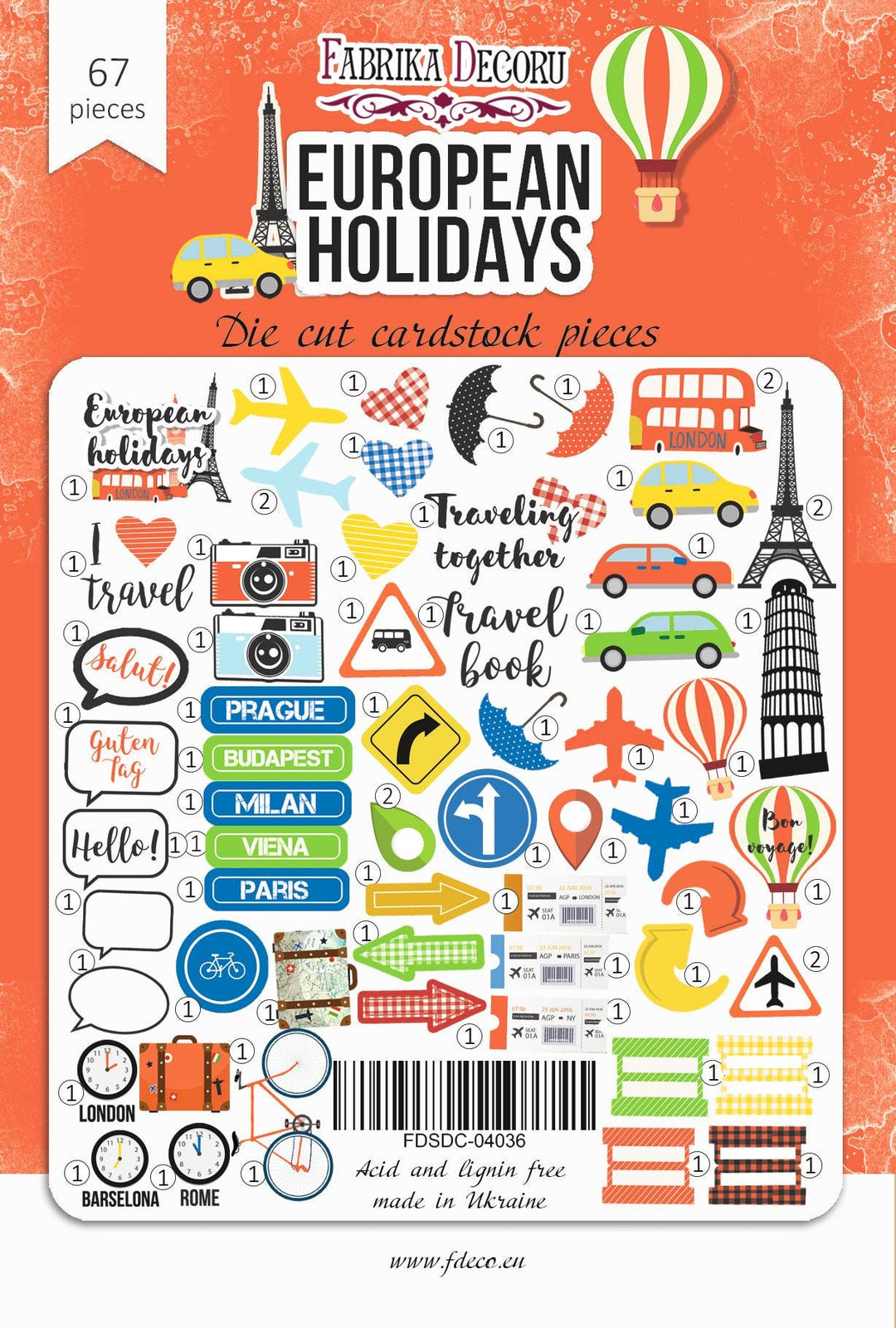 67 European Holidays Travel Die Cuts, Europe Vacation Scrapbook Ephemera, NOT Stickers, No Adhesive