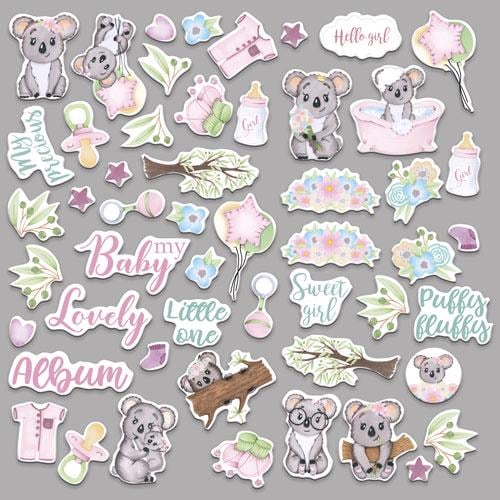 52 Puffy Fluffy Girl Koala Die Cuts, Baby Girl Scrapbook Ephemera, Cute Nursery Crafts, NOT Stickers, No Adhesive