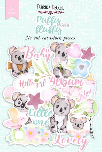 52 Puffy Fluffy Girl Koala Die Cuts, Baby Girl Scrapbook Ephemera, Cute Nursery Crafts, NOT Stickers, No Adhesive