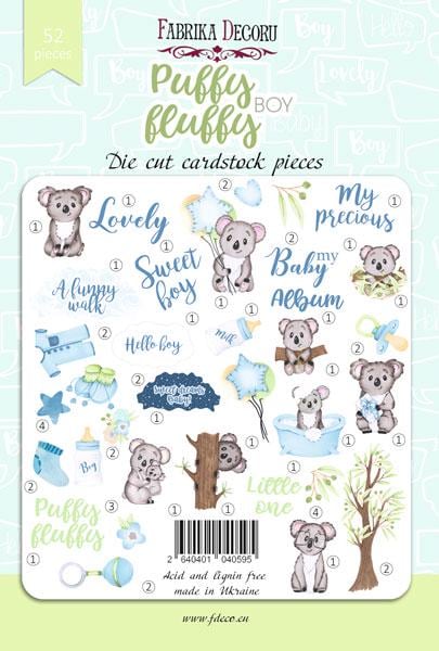 52 Puffy Fluffy Boy Koala Die Cuts, Baby Boy Scrapbook Ephemera, Cute Nursery Paper Crafts, NOT Stickers, No Adhesive