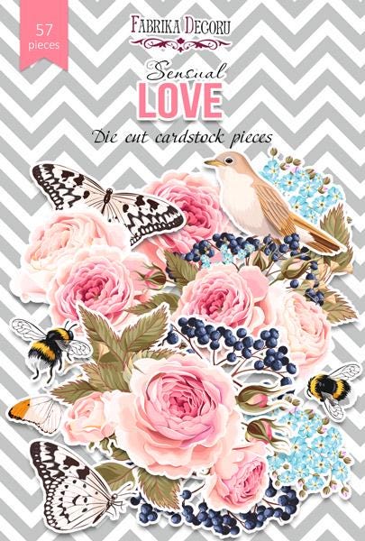 57 Sensual Love Rose Die Cuts, Pink Floral Scrapbook Ephemera, Butterflies & Birds, NOT Stickers, No Adhesive