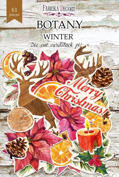 61 Christmas Die Cuts, Winter Botanical Ephemera, Poinsettia & Deer Cardstock Pieces, NOT Stickers, No Adhesive, Junk Journal