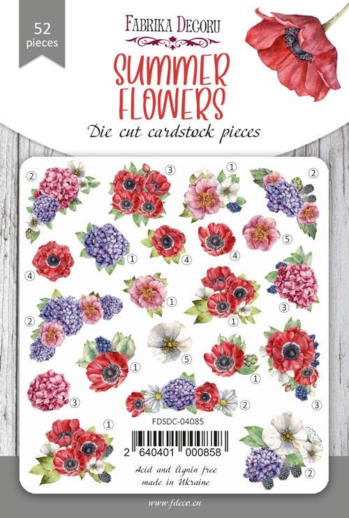 52 Summer Flowers Die Cuts, Poppy & Hydrangea Floral Scrapbook Ephemera, Paper Craft, NOT Stickers, No Adhesive