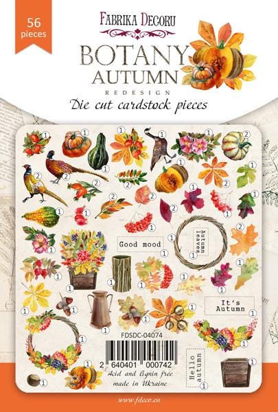 56 Botany Autumn Die Cuts, Pheasant Pumpkin & Fall Leaves Scrapbook Ephemera, NOT Stickers, No Adhesive