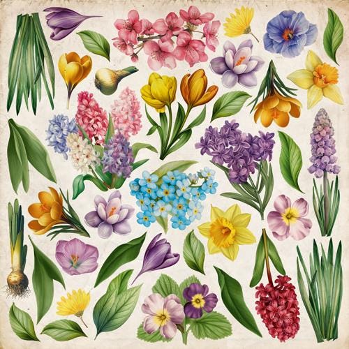 Spring Botanical Story Scrapbook Paper 8x8, 10 Double Sided Sheets, Floral Vintage Paper, Junk Journal Supplies