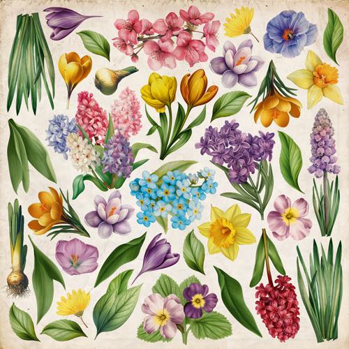 Spring Botanical Story Scrapbook Paper 8x8, 10 Double Sided Sheets, Floral Vintage Paper, Junk Journal Supplies