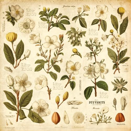 Spring Botanical Story Scrapbook Paper 8x8, 10 Double Sided Sheets, Floral Vintage Paper, Junk Journal Supplies