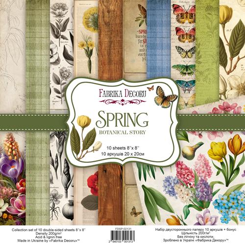 Spring Botanical Story Scrapbook Paper 8x8, 10 Double Sided Sheets, Floral Vintage Paper, Junk Journal Supplies