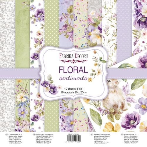 Floral Sentiments Scrapbook Paper 8x8, 10 Double Sided Sheets, Floral Botanical Paper, Junk Journal Supplies