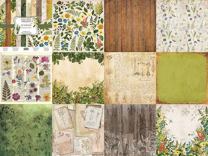 Summer Botanical Story Scrapbook Paper 8x8, Double Sided Vintage Botanical Paper, Junk Journal Craft Supplies