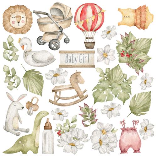 Boho Baby Girl Scrapbook Paper 8x8, Pink Nursery Paper, Baby Album, 10 Double Sided Sheets, Junk Journal & Card Making Supplies