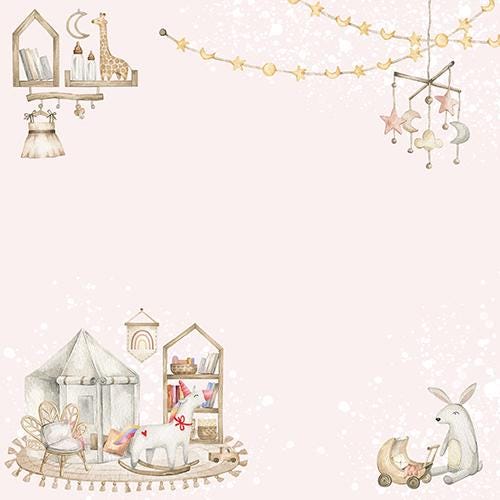 Boho Baby Girl Scrapbook Paper 8x8, Pink Nursery Paper, Baby Album, 10 Double Sided Sheets, Junk Journal & Card Making Supplies