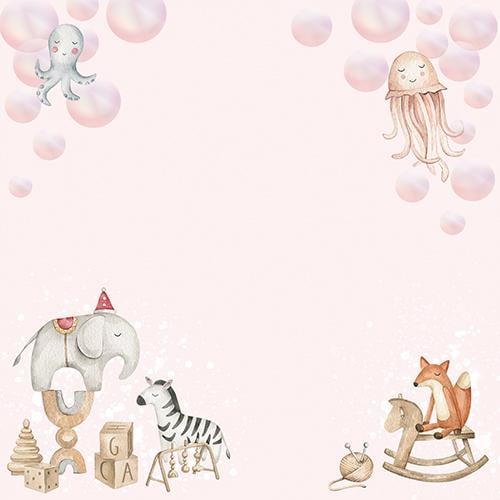 Boho Baby Girl Scrapbook Paper 8x8, Pink Nursery Paper, Baby Album, 10 Double Sided Sheets, Junk Journal & Card Making Supplies