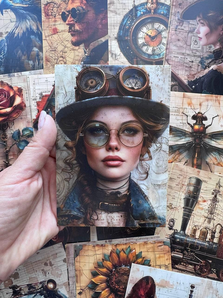 Set of 20 Steampunk Postcards 14.5 x 10 cm, Victorian Fantasy Cards, Clockwork Ephemera, Junk Journal Scrapbooking Supplies