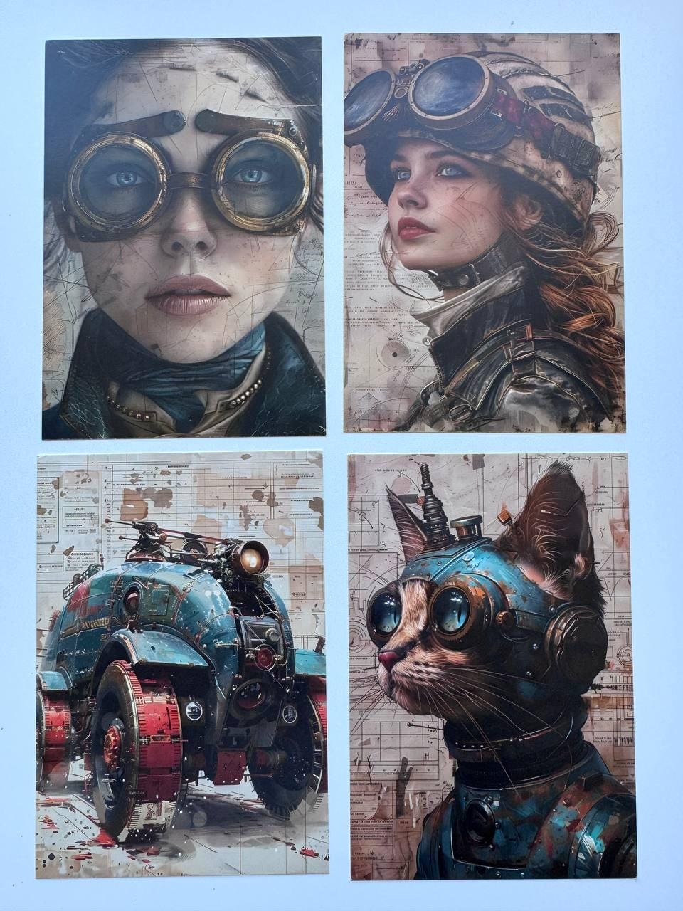Set of 20 Steampunk Postcards 14.5 x 10 cm, Victorian Fantasy Cards, Clockwork Ephemera, Junk Journal Scrapbooking Supplies