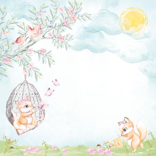 Funny Fox Girl Scrapbook Paper 8x8, 10 Double Sided Sheets, Cute Fox Paper, Baby Girl Album, Junk Journal, Card Making