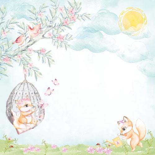 Funny Fox Girl Scrapbook Paper 8x8, 10 Double Sided Sheets, Cute Fox Paper, Baby Girl Album, Junk Journal, Card Making