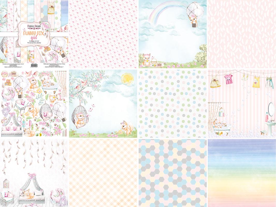 Funny Fox Girl Scrapbook Paper 8x8, 10 Double Sided Sheets, Cute Fox Paper, Baby Girl Album, Junk Journal, Card Making