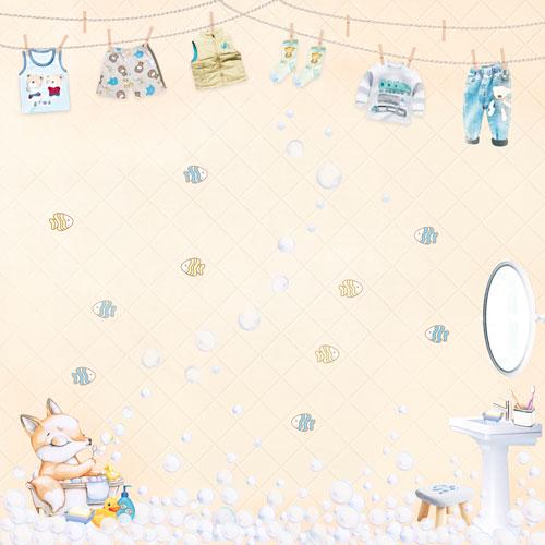 Funny Fox Boy Scrapbook Paper 8x8, 10 Double Sided Sheets, Cute Fox Paper, Baby Boy Album, Junk Journal, Card Making