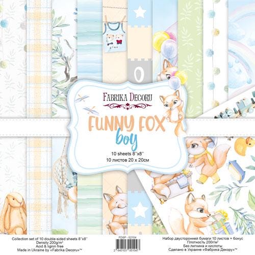 Funny Fox Boy Scrapbook Paper 8x8, 10 Double Sided Sheets, Cute Fox Paper, Baby Boy Album, Junk Journal, Card Making