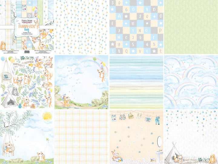 Funny Fox Boy Scrapbook Paper 8x8, 10 Double Sided Sheets, Cute Fox Paper, Baby Boy Album, Junk Journal, Card Making