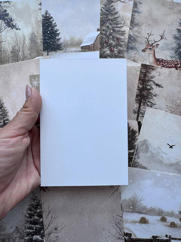 Set of 20 Winter Postcards 14.5 x 10 cm, Snowy Cottage Art Cards, Christmas Ephemera, Junk Journal Scrapbooking Supplies