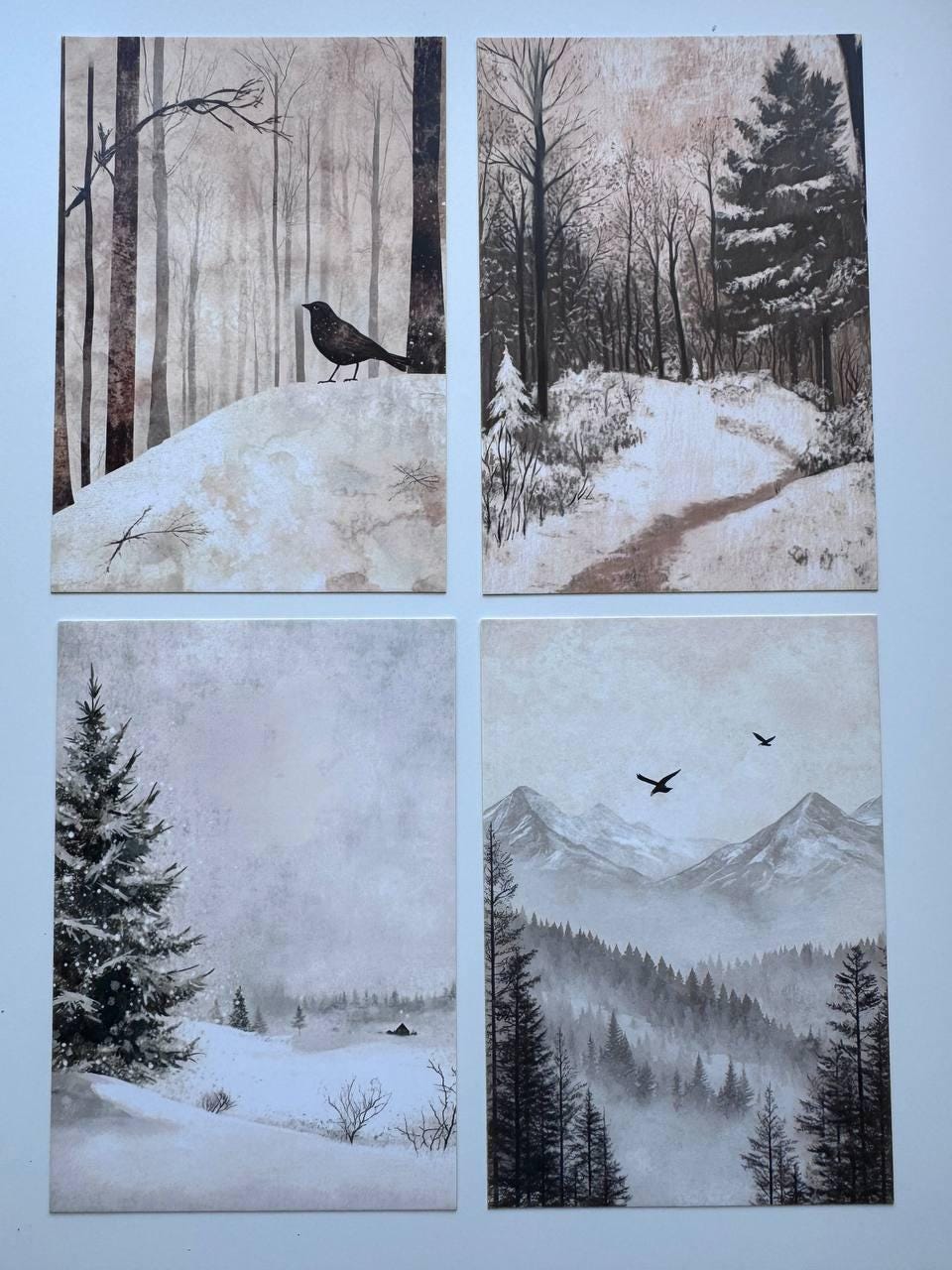 Set of 20 Winter Postcards 14.5 x 10 cm, Snowy Cottage Art Cards, Christmas Ephemera, Junk Journal Scrapbooking Supplies