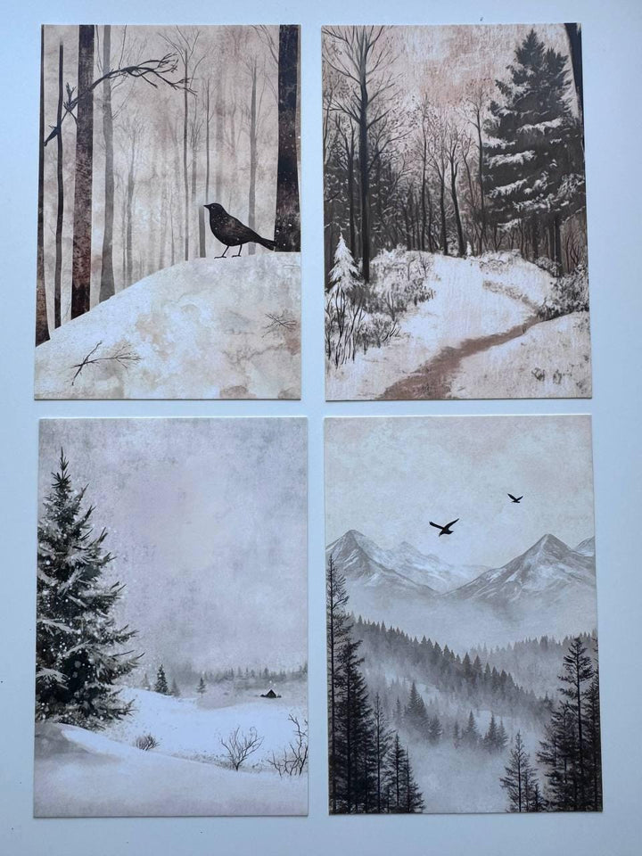 Set of 20 Winter Postcards 14.5 x 10 cm, Snowy Cottage Art Cards, Christmas Ephemera, Junk Journal Scrapbooking Supplies