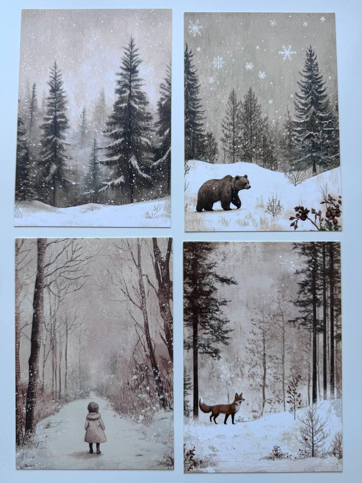 Set of 20 Winter Postcards 14.5 x 10 cm, Snowy Cottage Art Cards, Christmas Ephemera, Junk Journal Scrapbooking Supplies