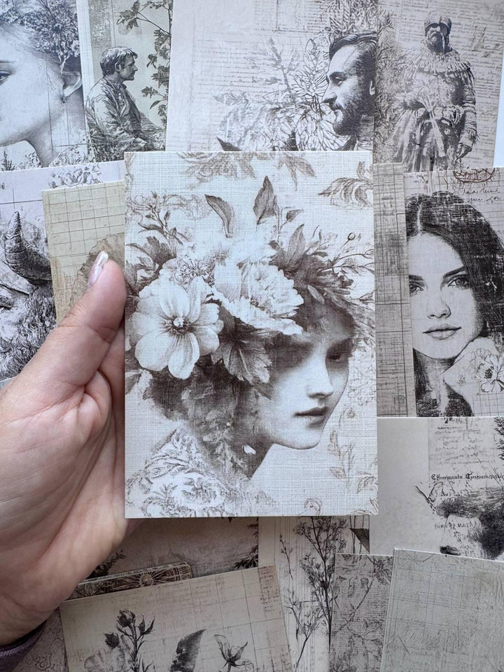 Set of 20 Vintage Collage Postcards 14.5 x 10 cm, Monochrome Portrait Art Cards, Ephemera for Junk Journal Scrapbooking