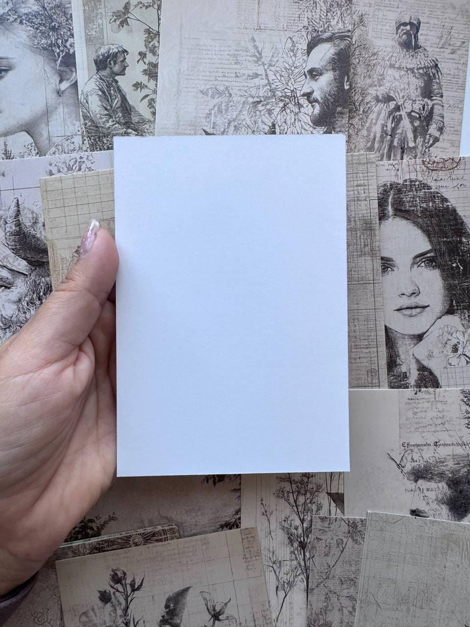 Set of 20 Vintage Collage Postcards 14.5 x 10 cm, Monochrome Portrait Art Cards, Ephemera for Junk Journal Scrapbooking