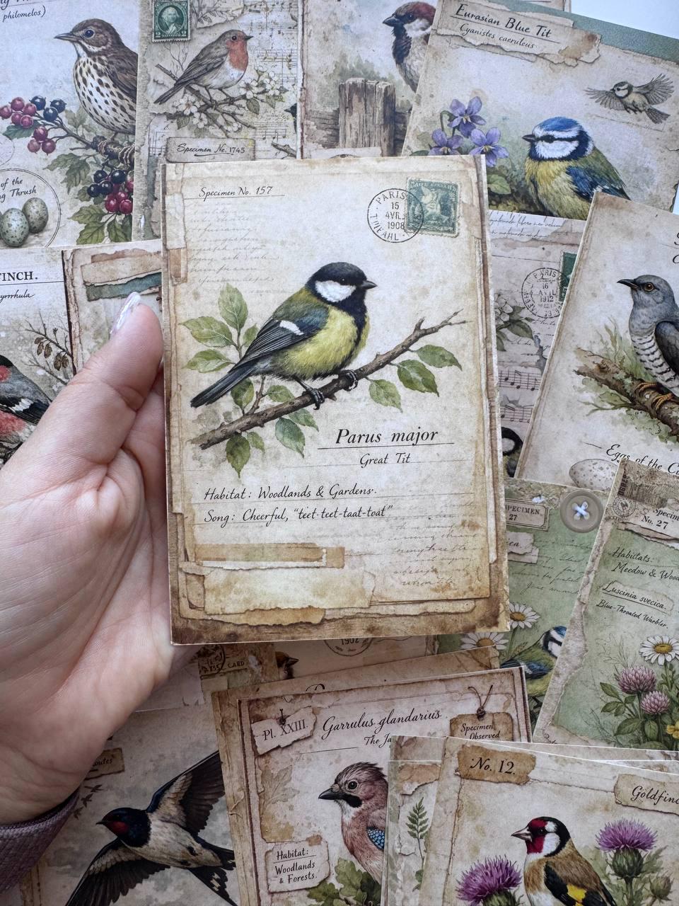 Set of 20 Vintage Bird Postcards 14.5 x 10 cm, Nature Ephemera Cards, Botanical Bird Art for Junk Journal Scrapbooking