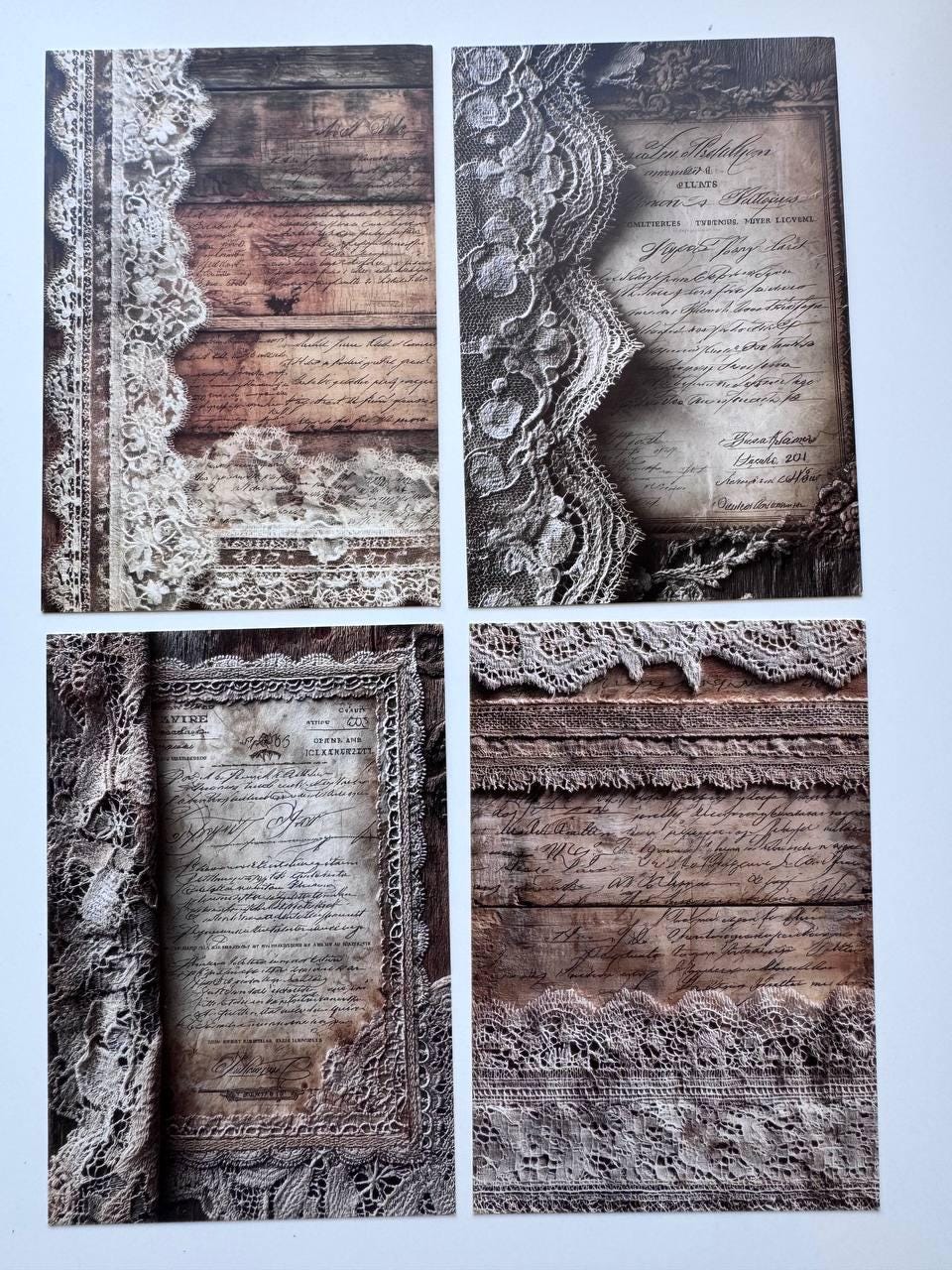 Set of 20 Vintage Lace Postcards 14.5 x 10 cm, Shabby Chic Ephemera Cards, Junk Journal Scrapbooking Supplies