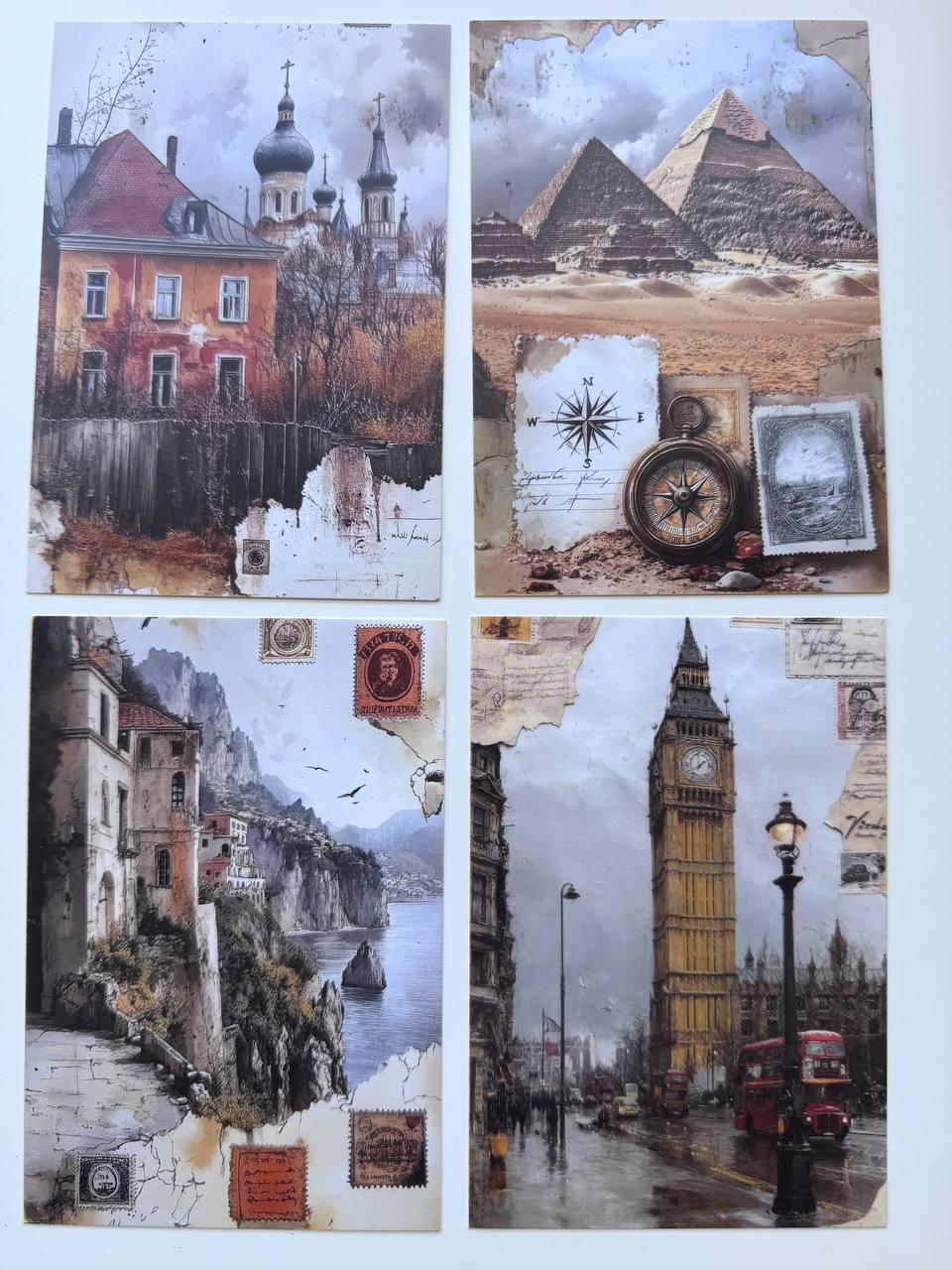 Set of 20 Vintage Travel Postcards 14.5 x 10 cm, World Landmark Cards, London Paris Egypt Ephemera, Junk Journal Scrapbooking Supplies