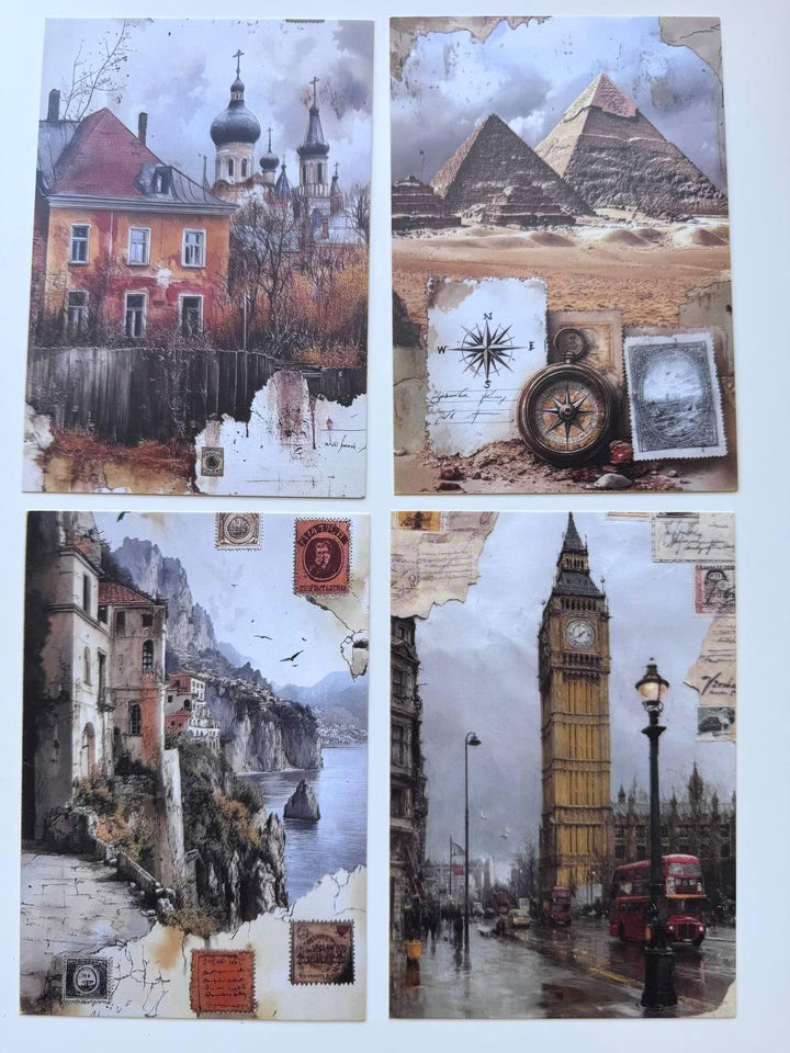 Set of 20 Vintage Travel Postcards 14.5 x 10 cm, World Landmark Cards, London Paris Egypt Ephemera, Junk Journal Scrapbooking Supplies