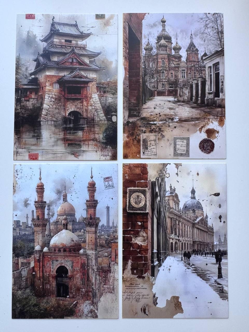 Set of 20 Vintage Travel Postcards 14.5 x 10 cm, World Landmark Cards, London Paris Egypt Ephemera, Junk Journal Scrapbooking Supplies