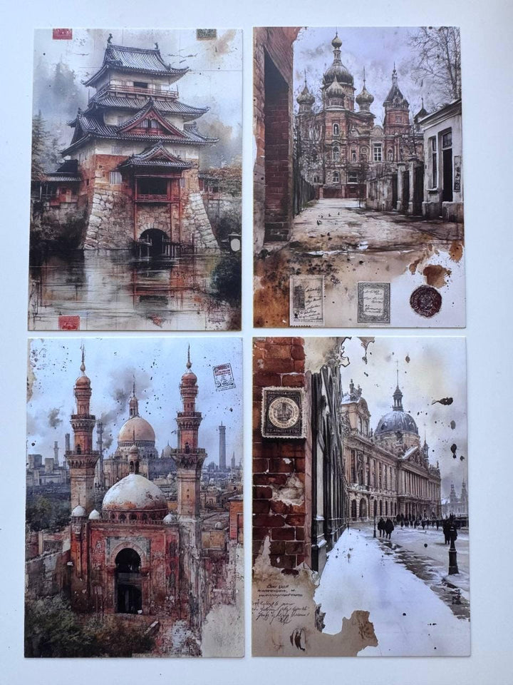 Set of 20 Vintage Travel Postcards 14.5 x 10 cm, World Landmark Cards, London Paris Egypt Ephemera, Junk Journal Scrapbooking Supplies